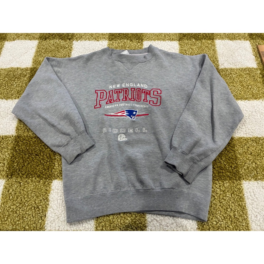 Vintage Riddell New England Patriots Sweatshirt Heather Gray NFL Embroidered L